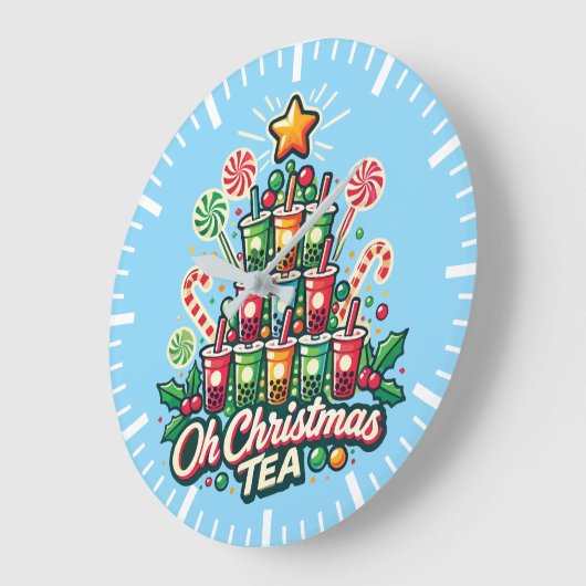 オークリスマスティーおもしろい- Bobaバブルティーホリデー ラージ壁時計 (傾斜)