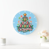 オークリスマスティーおもしろい- Bobaバブルティーホリデー ラージ壁時計 (ホーム)