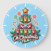 オークリスマスティーおもしろい- Bobaバブルティーホリデー ラージ壁時計 (正面)