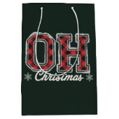 オークリスマスホリデーバッファロープレイドファミリーパーティー ミディアムペーパーバッグ (正面)