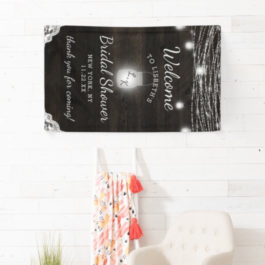 オークリッジダーク素朴ウッドブライダルシャワーへようこそ 横断幕 (インサイチュ)