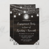 オークリッジダーク素朴ブラウンウッド婚約パーティ 招待状 (正面/裏面)