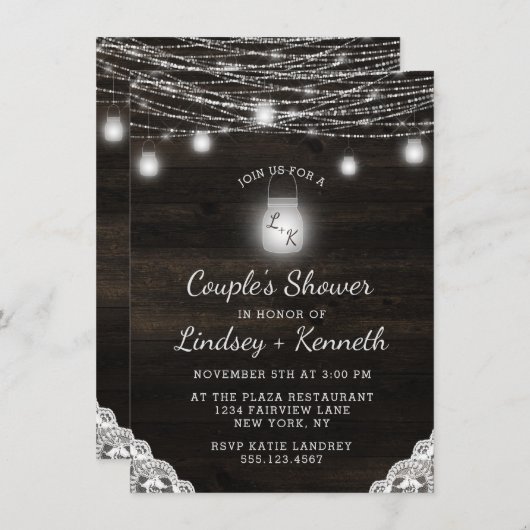 オークリッジ素朴ウッドカップルウェディングシャワー 招待状 (正面/裏面)