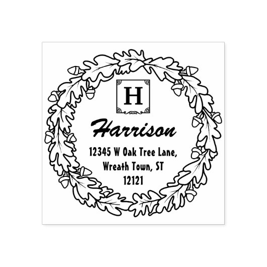 オークリーフアコーンリース |モノグラム差出人住所 ラバースタンプ (インプリント)