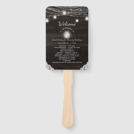 オークリー素朴ジ木材結婚式プログラム ハンドファン (正面)