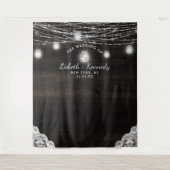 オークリー素朴ジ木結婚のフォトブース背景 タペストリー (正面)