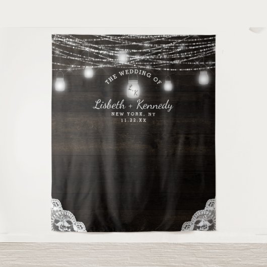 オークリー素朴ジ木結婚のフォトブース背景 タペストリー (正面)