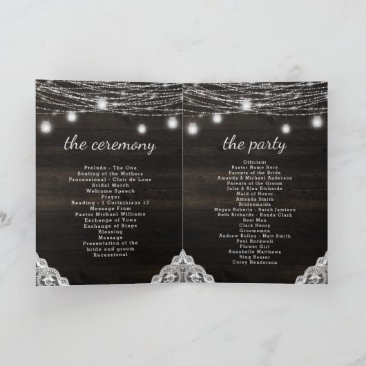 オークリー素朴ッジダークウッド&レース結婚の式典 プログラム (内部)