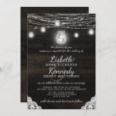 オークリー素朴ッジメイソンジャース&ストリングライト結婚ズ 招待状 (正面/裏面)