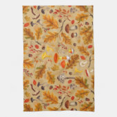 オークルの森のキノコと秋の植物 キッチンタオル (縦)