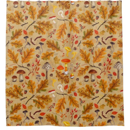 オークルの森のキノコと秋の植物 シャワーカーテン (正面)