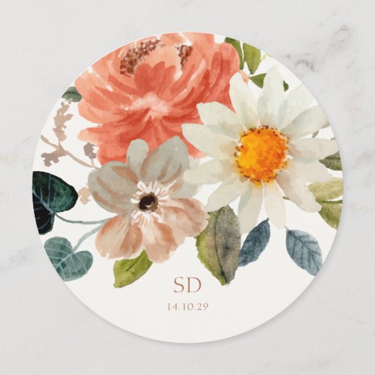 オークル&アイボリーイニシャルのフローラ結婚ラウンドのメニュー メニュー (裏面)