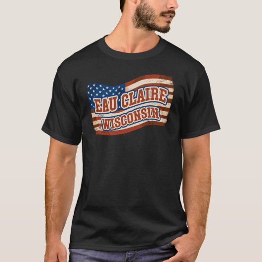 オークレアシティウィスコンシンヴィンテージ米国国旗 Tシャツ (正面)