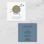 オークレイエローネイビーグレー編み物ウールヤーンボール スクエア名刺 (正面/裏面)