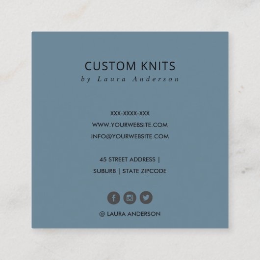 オークレイエローネイビーグレー編み物ウールヤーンボール スクエア名刺 (裏面)