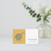 オークレイエローネイビーグレー編み物ウールヤーンボール 名刺 (スタンド正面)