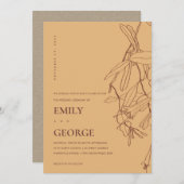 オークレイエローラインスケッチフローラ結婚招待 サンキューカード (正面/裏面)