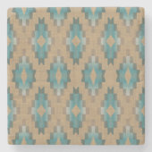 オークレブラウンタウペティール(緑がかった色)ブルートライバルアートパターン ストーンコースター (正面)