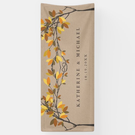 オークレブラウンノッテッドラブツリーズオータム秋の結婚式 横断幕 (縦)