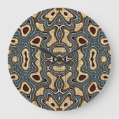 オークレブラウンレッドティール（緑がかった色）ブルーお尻ボヘミアンバリアート ラージ壁時計 (正面)