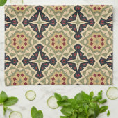 オークレマスタードイエローオリーブグリーンブラックトライバルアート キッチンタオル (折り畳み)