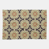 オークレマスタードイエローオリーブグリーンブラックトライバルアート キッチンタオル (横)