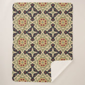 オークレマスタードイエローオリーブグリーンブラックトライバルアート シェルパブランケット (正面)