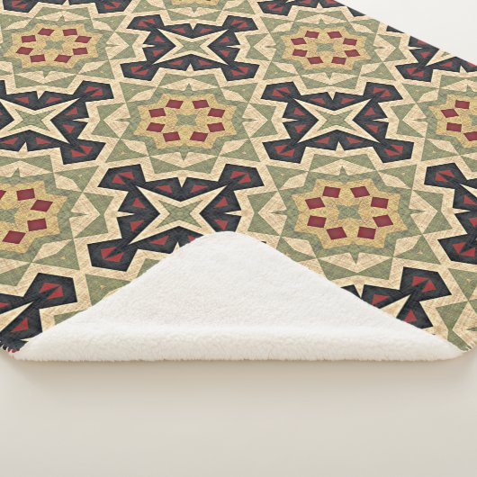 オークレマスタードイエローオリーブグリーンブラックトライバルアート シェルパブランケット (3/4)