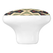 オークレマスタードイエローオリーブグリーンブラックトライバルアート セラミックノブ (側面)