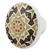 オークレマスタードイエローオリーブグリーンブラックトライバルアート セラミックノブ (右)