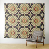 オークレマスタードイエローオリーブグリーンブラックトライバルアート タペストリー (インサイチュ(横))