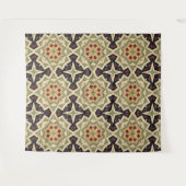 オークレマスタードイエローオリーブグリーンブラックトライバルアート タペストリー (正面(横))