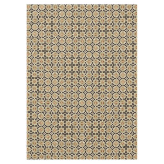 オークレマスタードイエローオリーブグリーンブラックトライバルアート テーブルクロス (正面)