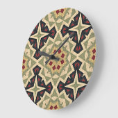 オークレマスタードイエローオリーブグリーンブラックトライバルアート ラージ壁時計 (傾斜)