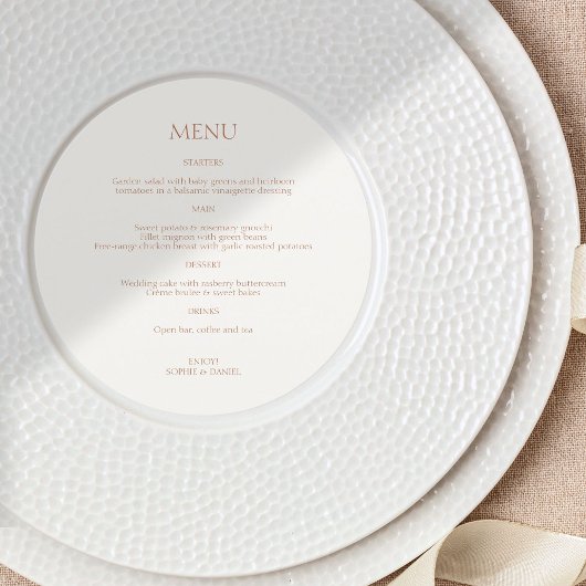 オークレーとアイボリーカップルイニシャルス結婚ラウンドのメニュー メニュー