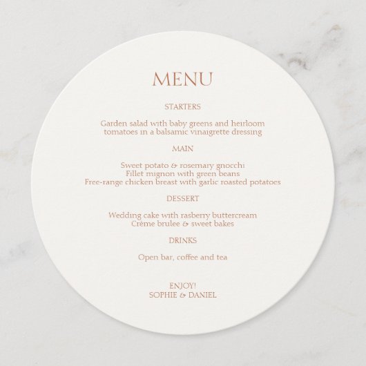 オークレーとアイボリーカップルイニシャルス結婚ラウンドのメニュー メニュー (正面)