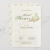 オークレーエレガントムグリーン素朴ブライダルシャワー 招待状 (正面/裏面)