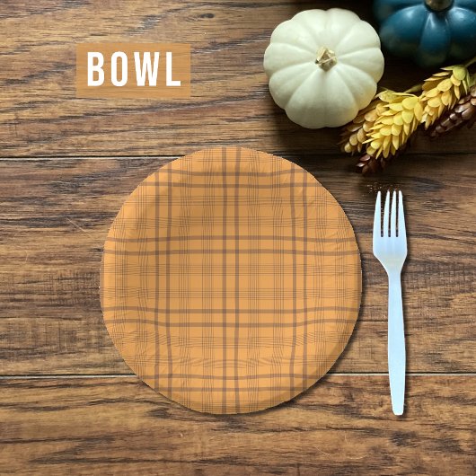 オークレー及びブラウンタータンチェックパターン秋紙プレート ペーパープレート