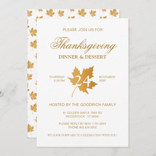 オークレー秋秋のメープルリーフ感謝祭ディナー。 招待状 (正面/裏面)