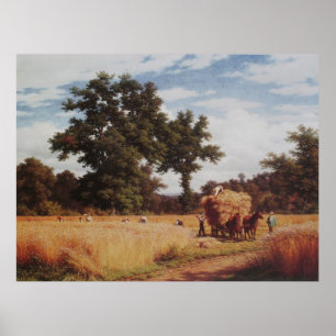 オーク付きコーンフィールド Landscape Oil Painting ポスター