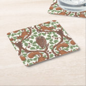 オーク材のウイスパー/フクロウとリス スクエアペーパーコースター (アングル)