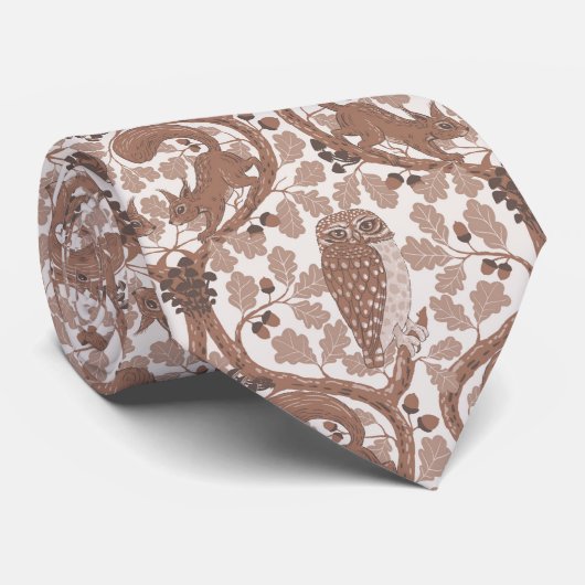 オーク材のウイスパー/フクロウとリス ネクタイ (ロール)