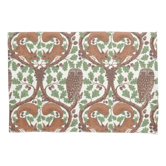 オーク材のウイスパー/フクロウとリス 枕カバー (正面左)