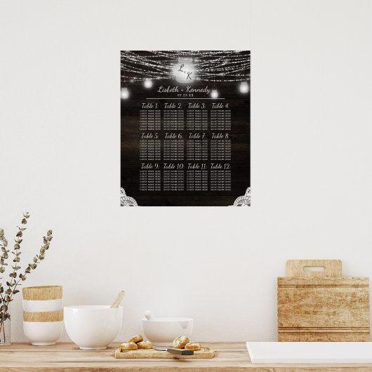 オーク材素朴材のテー結婚ブル座席表 ポスター (キッチン)