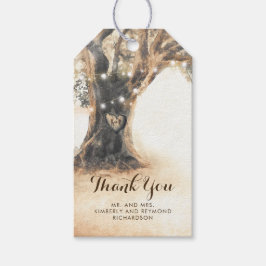 オーク素朴の木と彫られたハートの結婚数 ギフトタグ