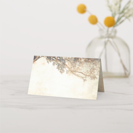 オーク素朴の木と彫られたハートの結婚数 プレイスカード (裏面)