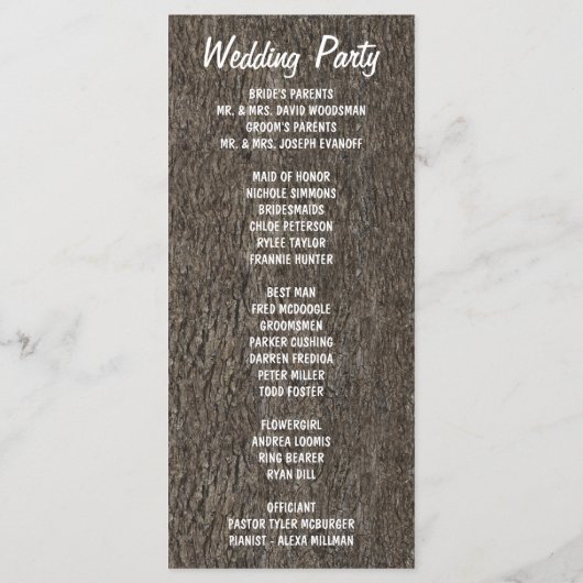 オーク素朴の木の国の結婚式のプログラム プログラム (裏面)