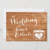 オーク素朴ウッド&ハートスタンプ結婚式招待状 招待状 (正面)