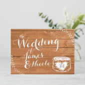 オーク素朴ウッド&ハートスタンプ結婚式招待状 招待状 (スタンド正面)