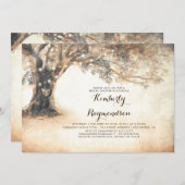 オーク素朴ツリーとストリングライトブライダルシャワー 招待状 (正面/裏面)